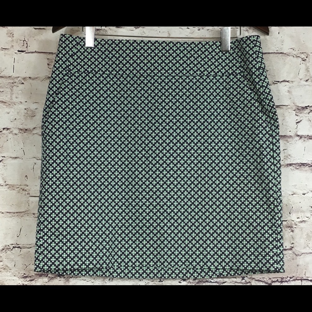 Ann Taylor Navy Green Geometric Print Skirt